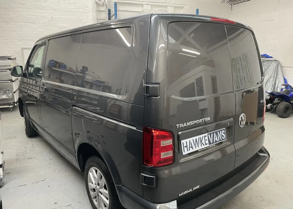 Volkswagen Transporter Highline rear and side profile with tinted windows