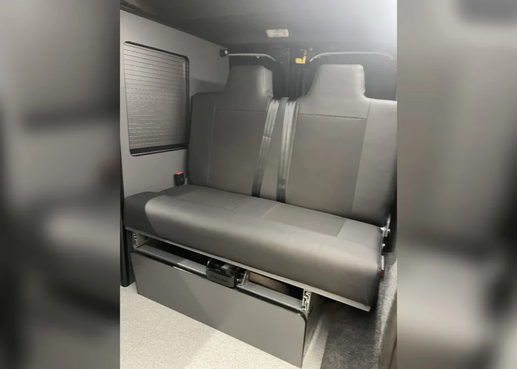 Camper van foldable seating for optimized space